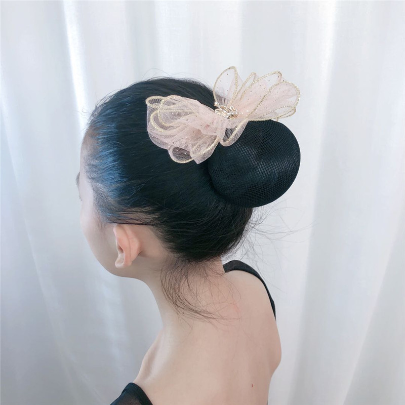 韩国儿童发网皇冠发饰大蝴蝶结发夹舞台演出丸子头女童盘发网兜气质雪