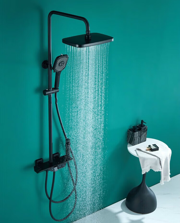 出口枪灰色花洒淋浴套装恒温淋雨沐浴方形龙头下出水增压浴霸喷头 枪