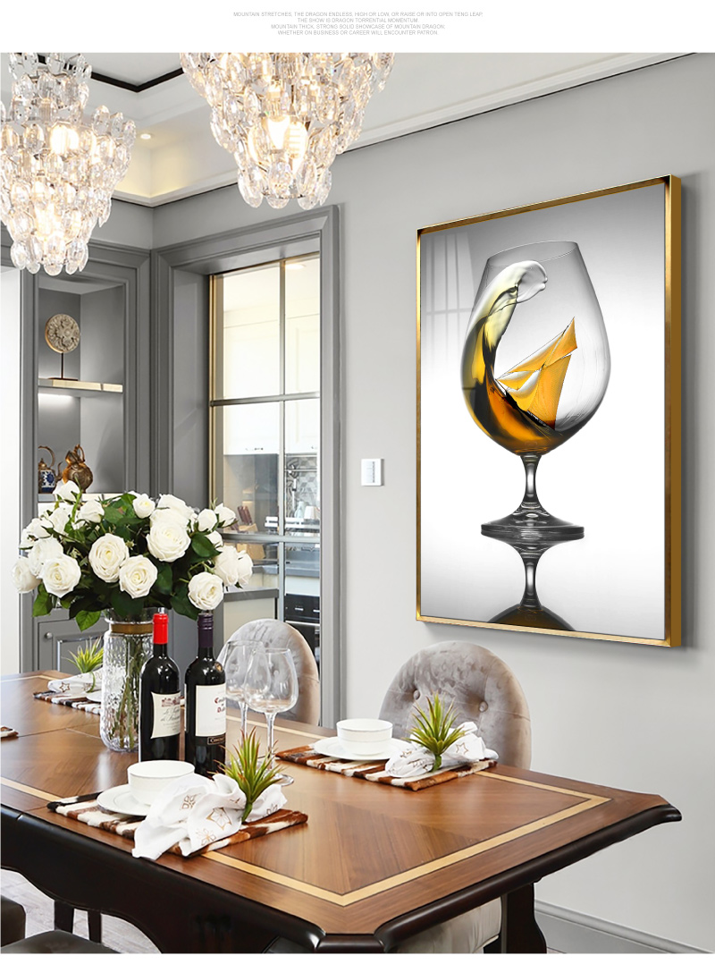 轻奢晶瓷画北欧餐厅装饰画现代简约时尚饭厅挂画高档厨房创意酒杯一帆