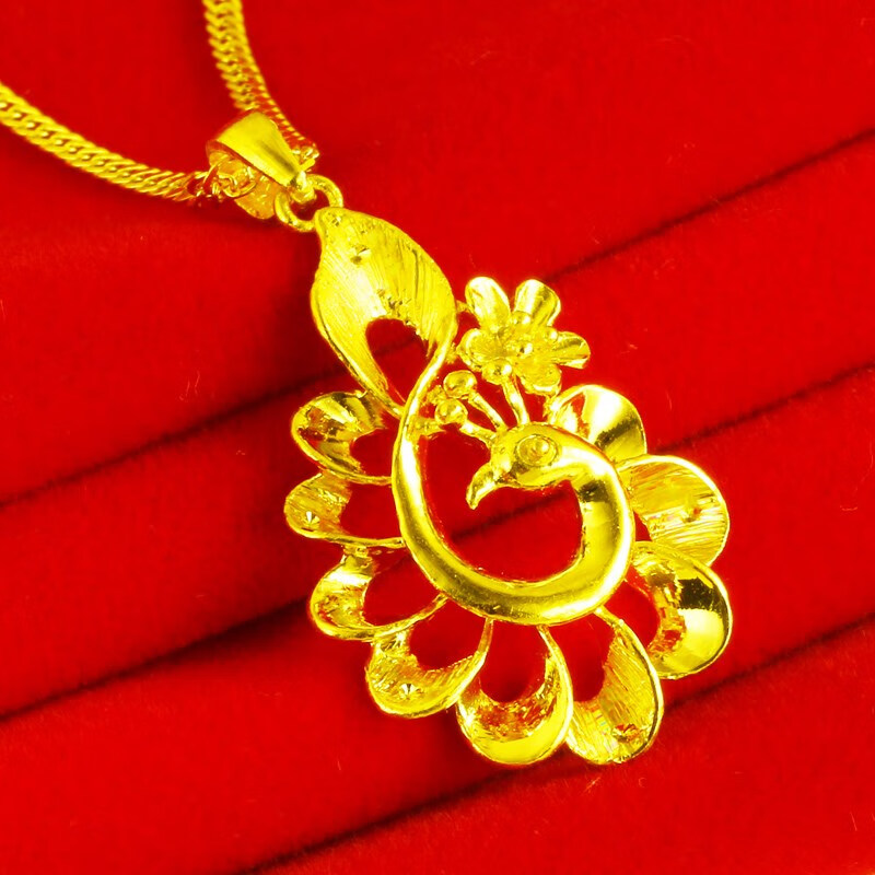 老凤凰珠宝黄金项链吊坠足金999坠子女款孔雀凤凰足金套链妈妈 吊坠重