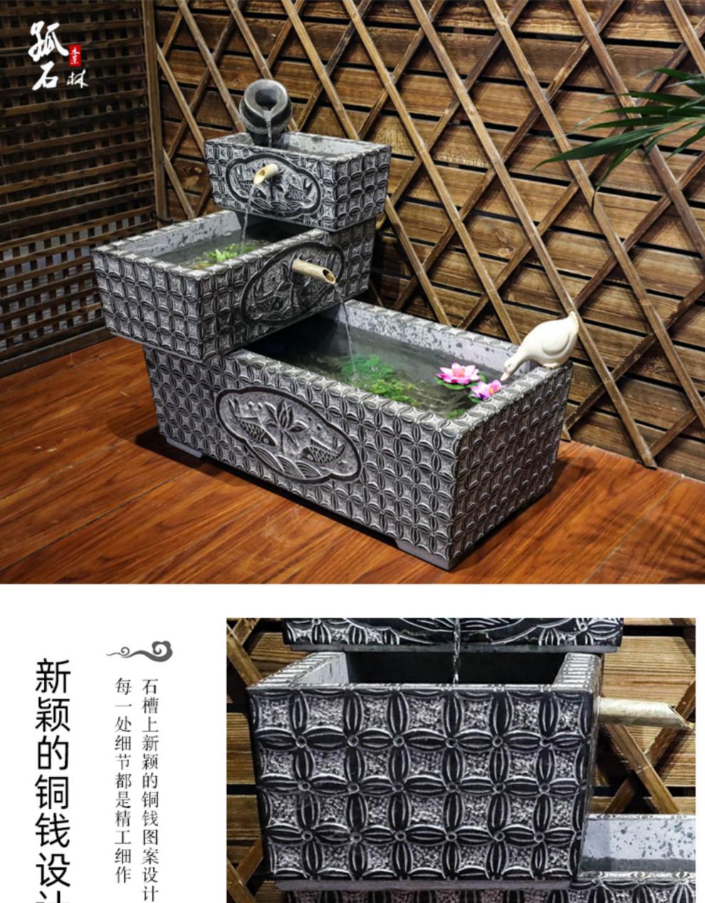 石头水缸 青石石槽鱼缸户外庭院流水景观室内阳台养鱼水池石头水缸