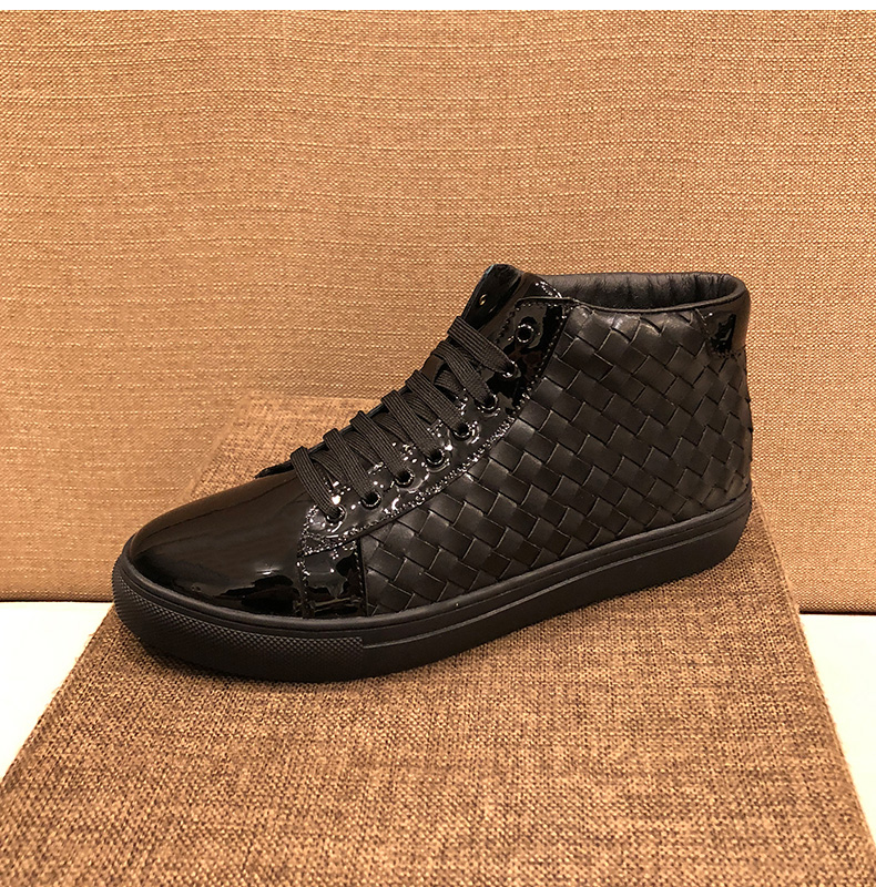 轻奢潮牌bv男鞋2021秋冬新款编织高帮潮流男士酷奇黑色工装靴靴子皮鞋