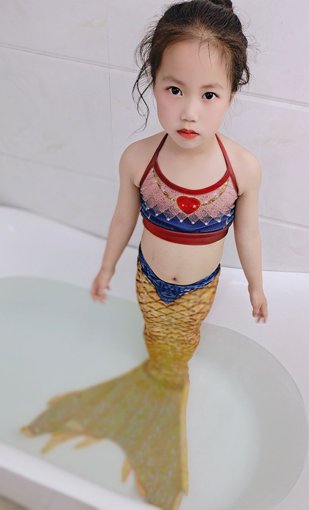 美人鱼服装尾巴女童小童中大童女生公主宝宝道具潜水游泳泳衣饰品套装