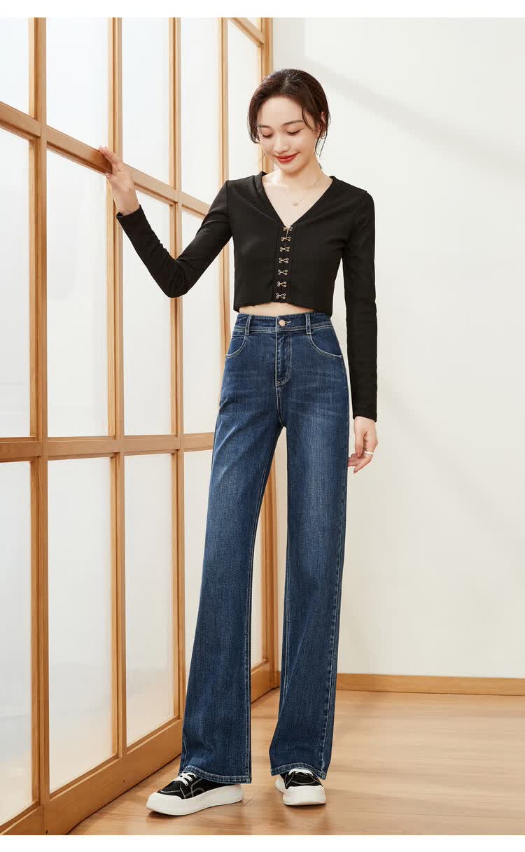 逸阳牛仔裤女宽松直筒阔腿裤女显瘦筒喇裤女裤子女款新款2022秋季