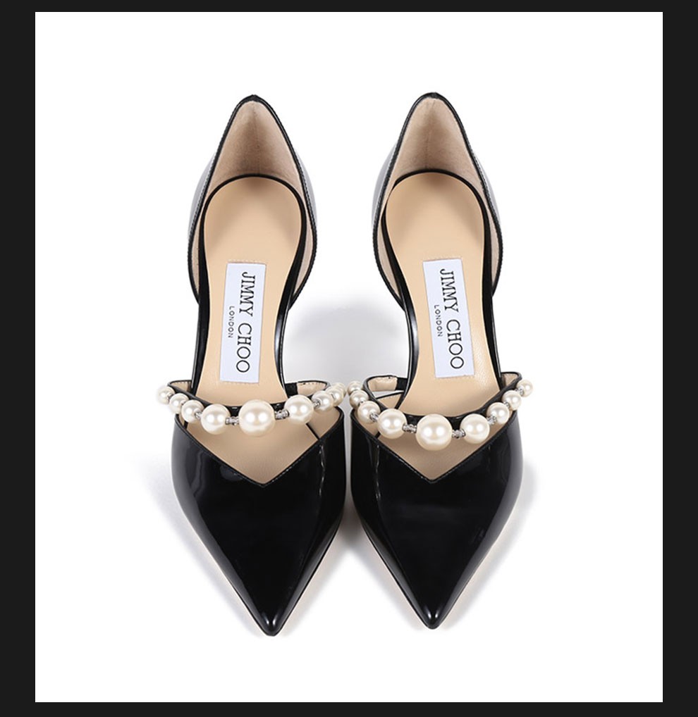 jimmychoo周仰杰春夏新品aurelie系列黑色漆皮亮面尖头高跟鞋女鞋黑色