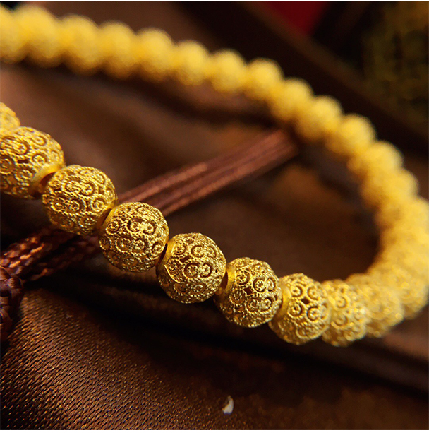小腰金手工古法花丝珠手串黄金镂空转运珠手链女足金999足金故宫款