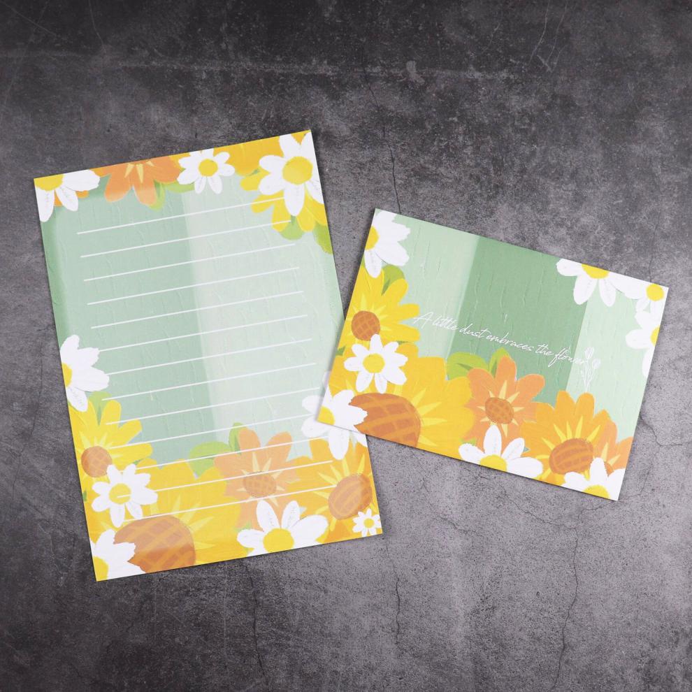 浪漫可爱信纸信封套装简约情书卡通手绘向日葵虹稿纸风六一花朵小女孩