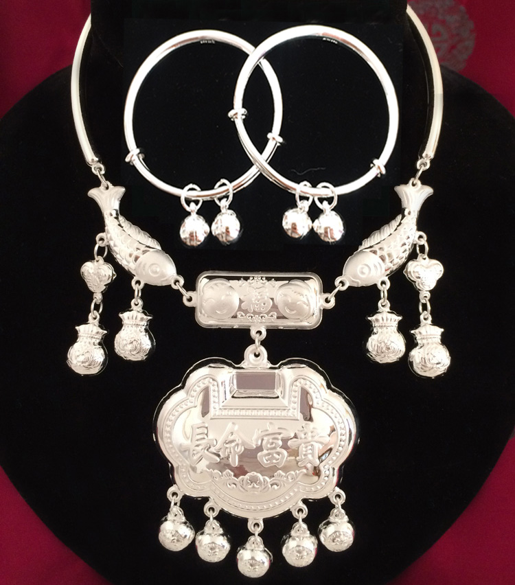 宝宝银项圈999银小孩长命锁银福袋铃铛锁包套装满月周岁礼物长命富贵