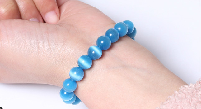 猫眼石手链女 黄粉蓝紫白红 水晶手串生日礼物创意饰品天然物语 白