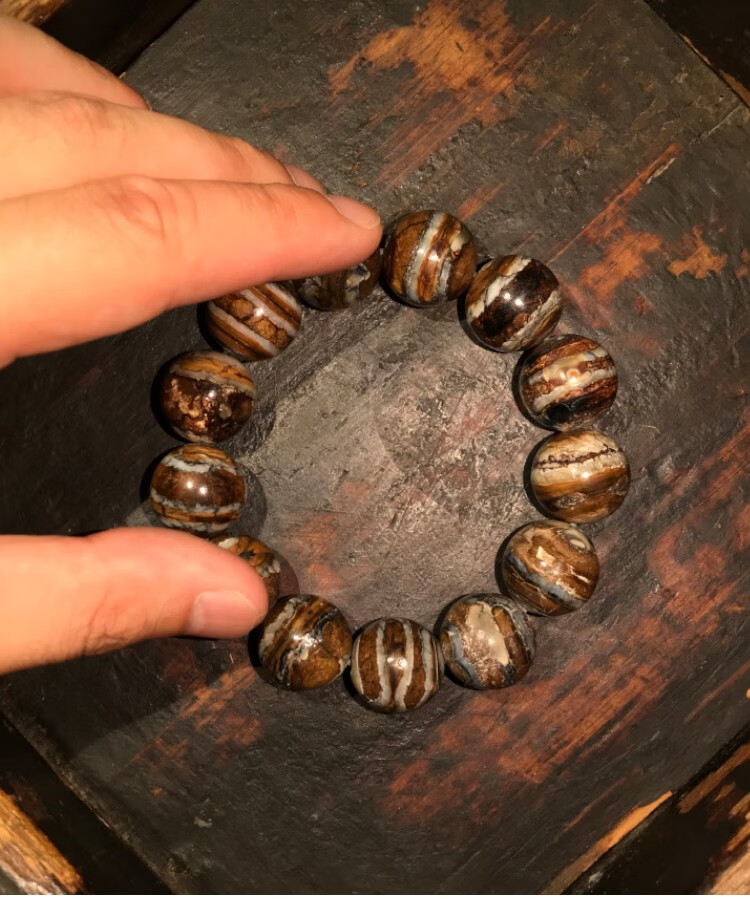 顶盈万年猛犸手串猛犸臼齿单圈牙化石文玩配饰手链干