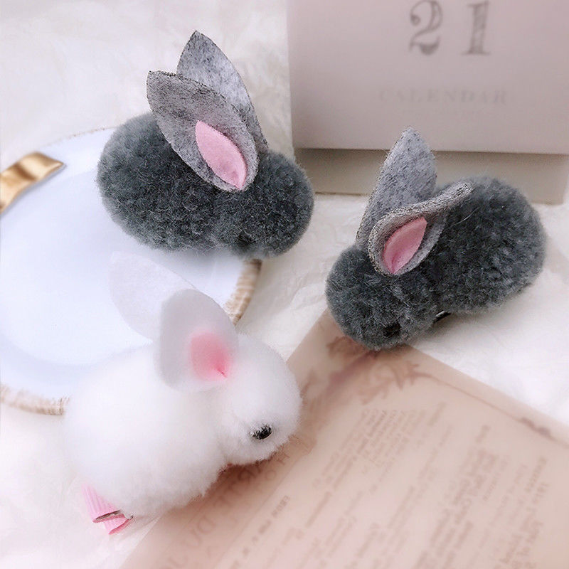 beauty日韩新款毛绒兔子发夹女可爱少女心夹子学生小兔子边夹小孩发卡
