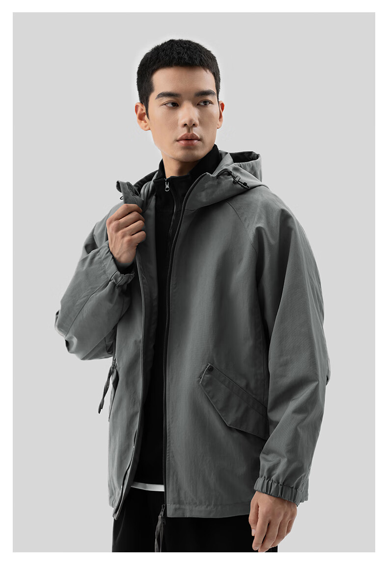 MARKLESS Hooded Jacket for Men, Wrinkle-Resistant And Durable, Sports Outdoor Windproof Coat, Loose Casual Outerwear 4156 Silver Gray XL 13