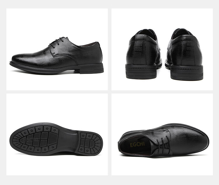 EGCHI Men's Leather Shoes, Business Formal Shoes, British Fashion Lace-Up Soft Leather Breathable Round Toe Shoes J3669 Black Size 38 20