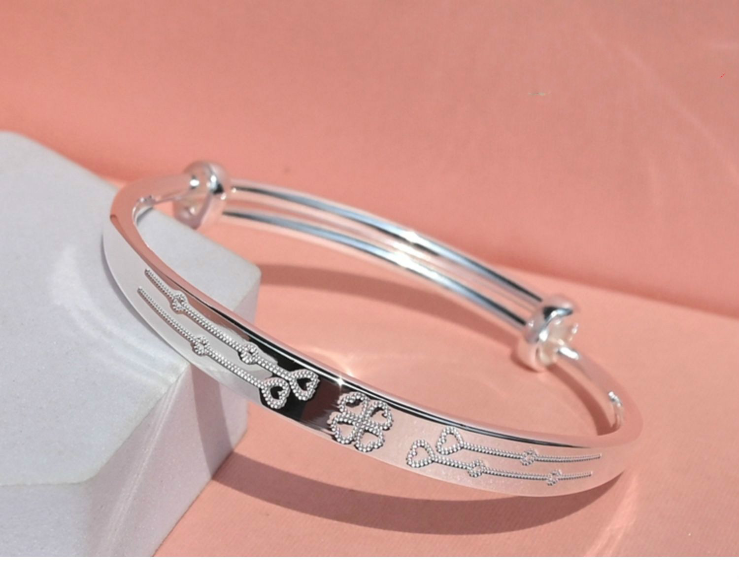 拉丝999足银手镯女推拉小众实心送节日礼物银饰足银银镯520情人节礼物