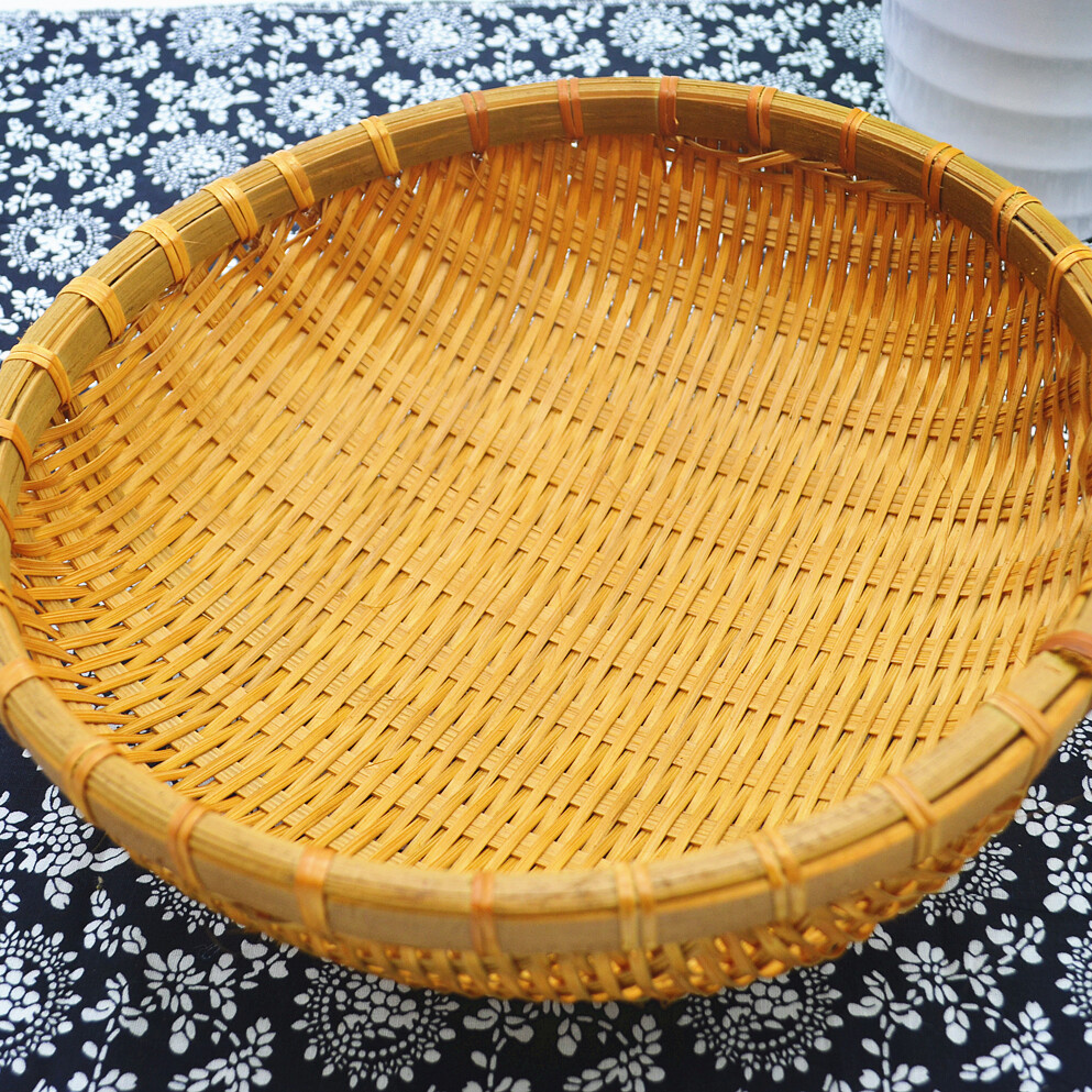 圆形竹编簸箕竹编筲箕竹编收纳筐竹制品篮子洗菜装水果馒头烟熏16厘米