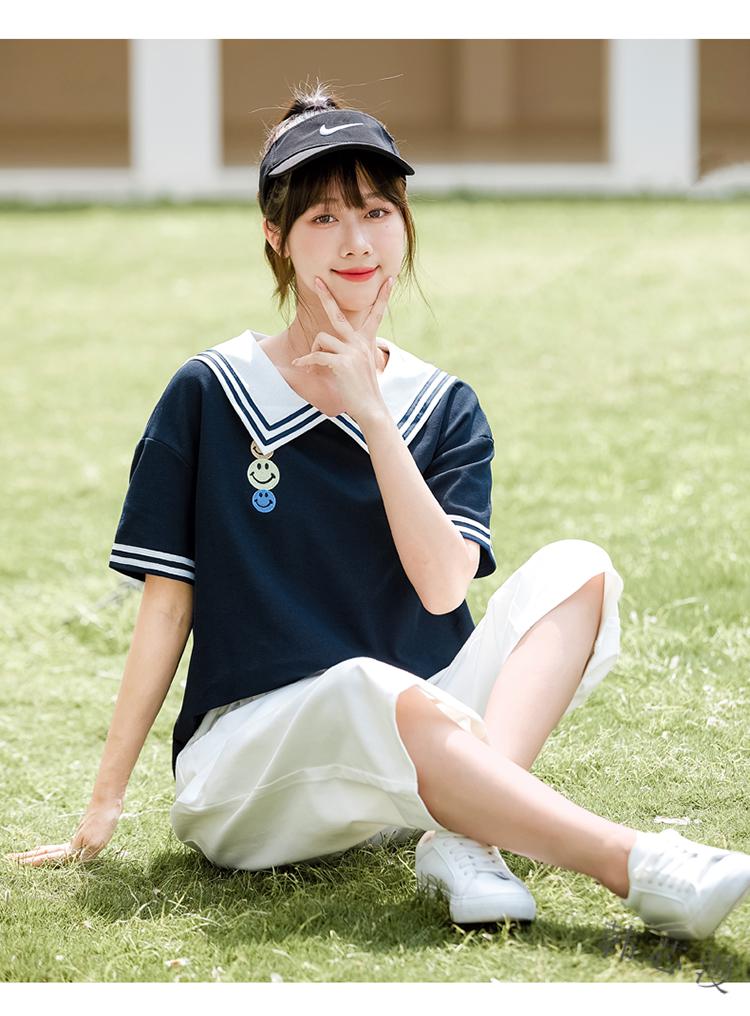 套装宽松韩版少女夏装衣服初中高中学生女生跑步运动服两件一套白色s