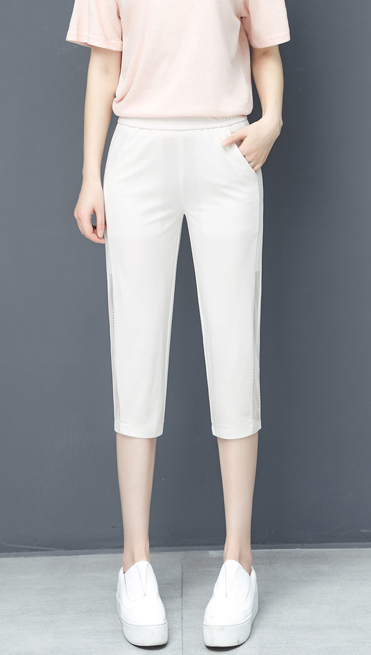 2021新款七分裤女宽松过膝裤网纱运动裤夏休闲裤高腰百搭中裤大妈