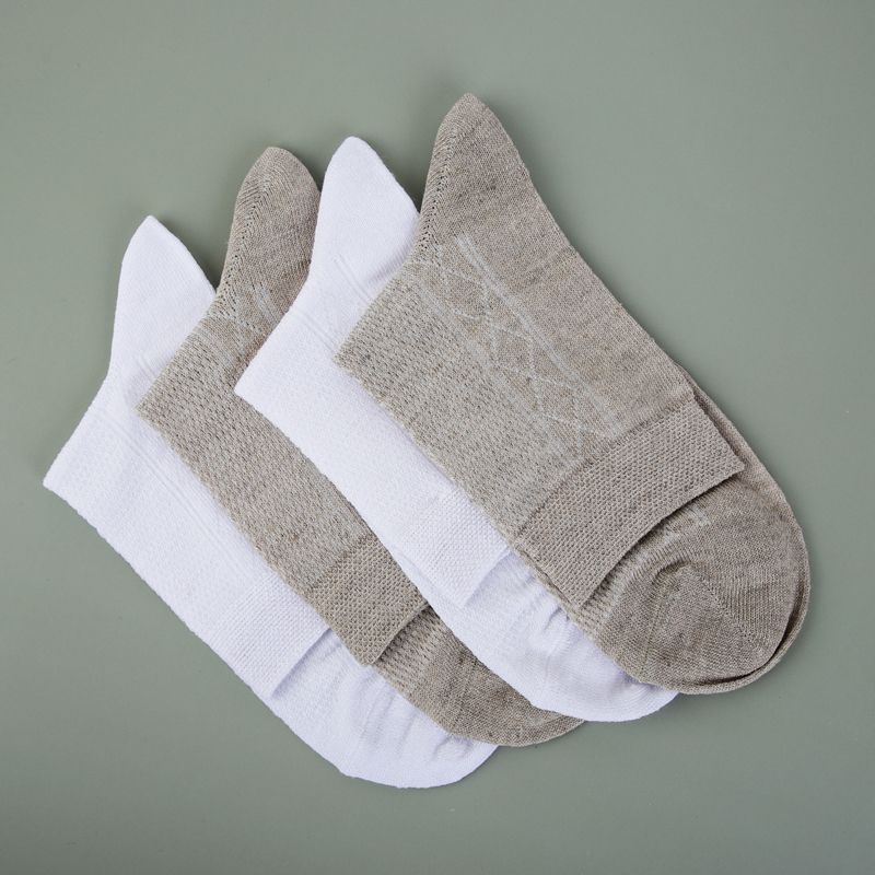 亚麻袜子哈麻双鹤夏季透气男士女中筒袜中腰纯麻网眼亚麻袜子吸汗灰色