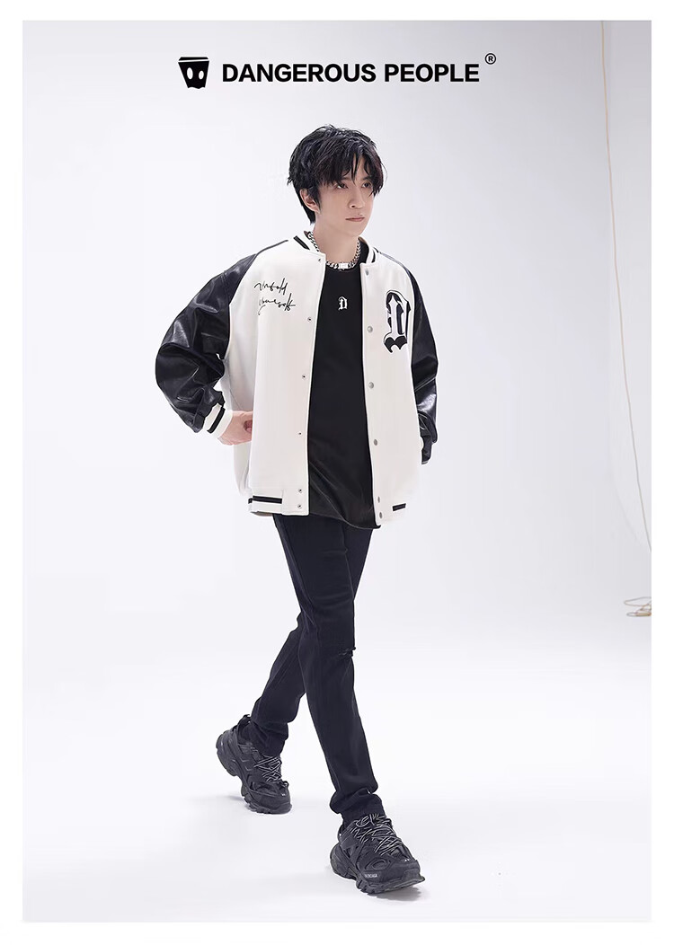 【易穿搭】dangerouspeople薛之谦dsp拼接插肩袖夹克美式复古潮牌情侣
