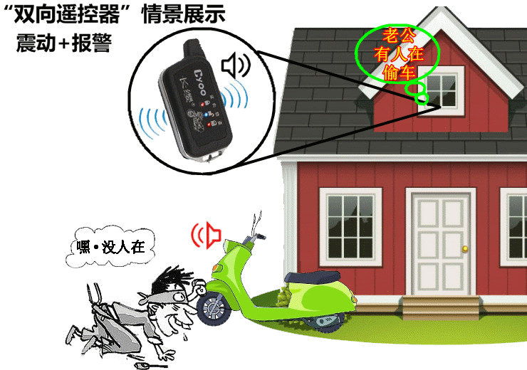 摩托车感应双向报警器双向摩托车防盗器遥控启动熄火独立双闪 1个双向