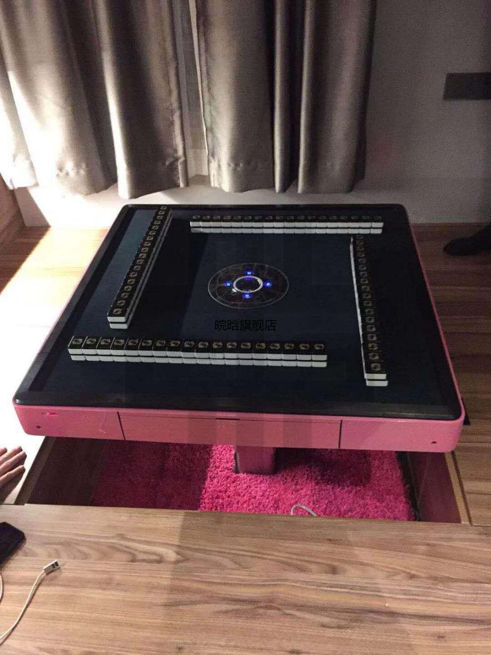 尺寸升降四腿麻将桌粉色电动折叠富士光仪 榻榻米麻将机升降机【图片