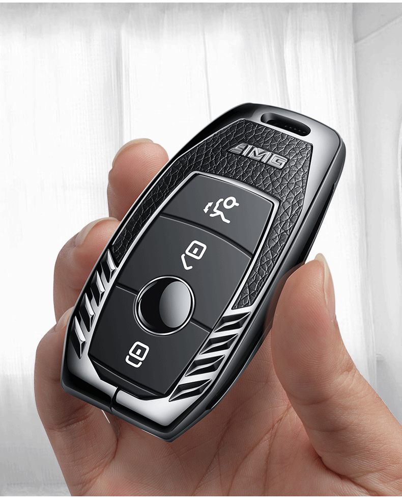 适用奔驰e300l钥匙套专用金属汽车壳扣包豪华版男女高档2021新款 贴皮