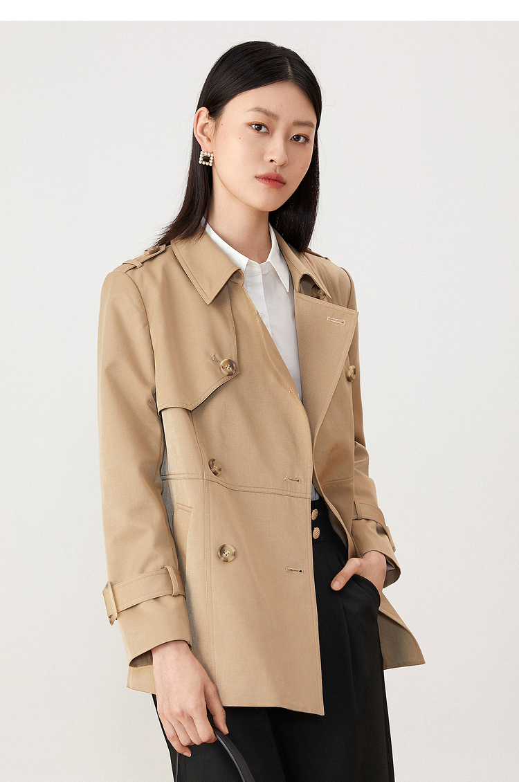 yiner音儿女装-2021秋季新款时尚气质通勤纯色风衣外套 藏蓝 38