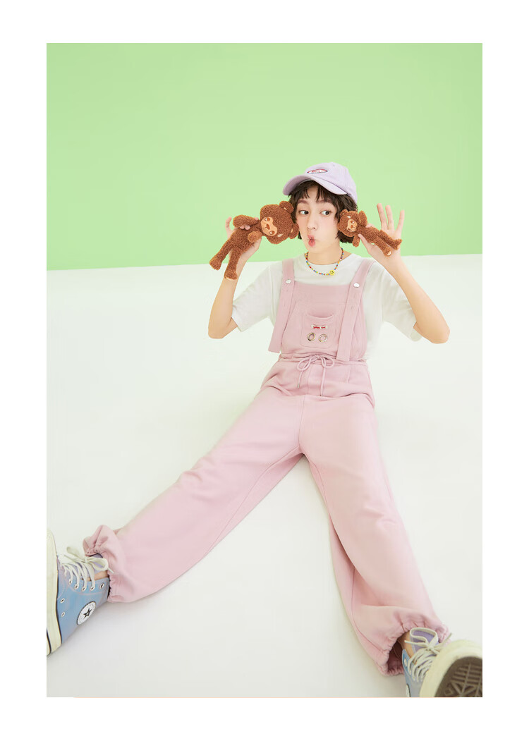 【奥莉蛙联名】乐町可爱玩偶背带裤2021新款可拆休闲束脚裤子女夏
