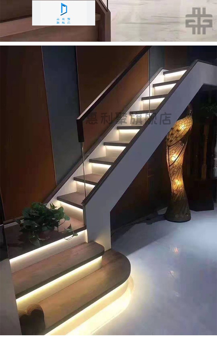 喜奇隆 定制玻璃楼梯扶手复式阁楼室内别墅实木楼梯玻璃护栏简约扶手