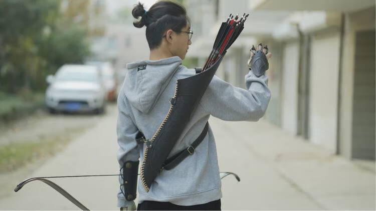 射箭护臂 【套装】牛皮射箭反曲美猎箭囊箭壶携行具背式腰挂护臂护指 