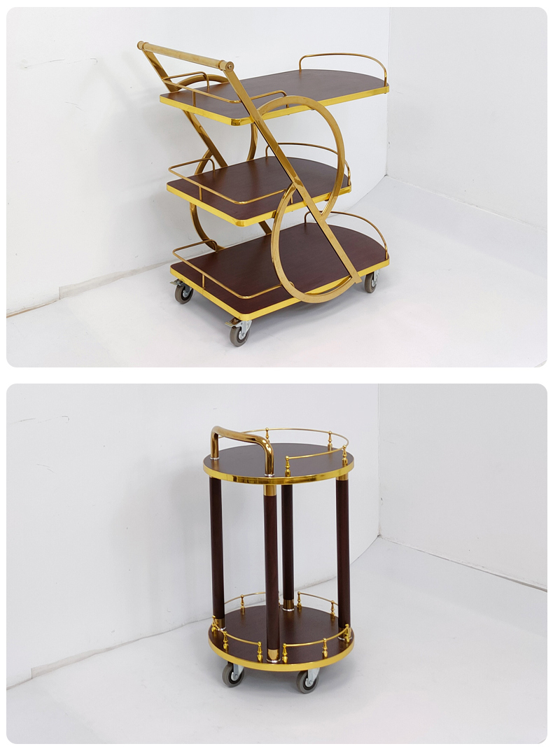 三层餐车实木柱烤鸭车酒店送餐车上菜车酒店餐厅送菜车豪华手推车 j-2