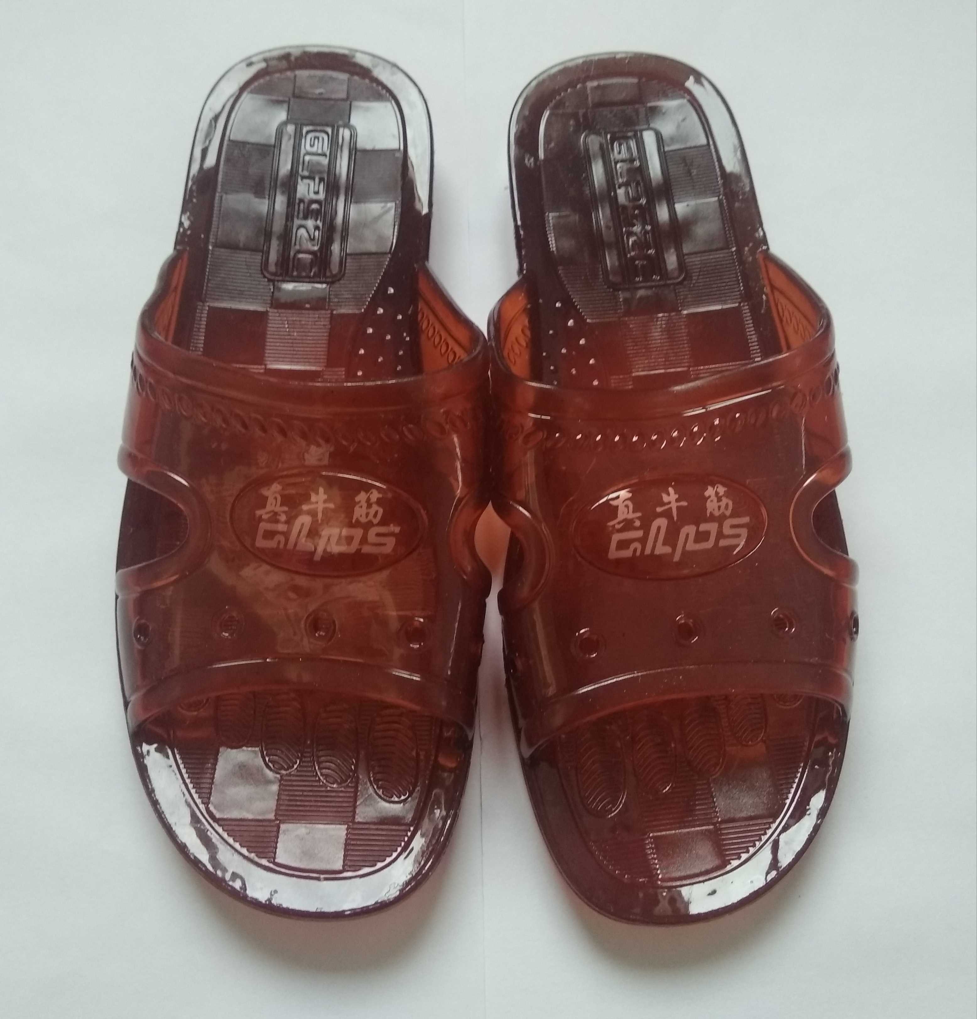 wan老式熟胶拖鞋男牛筋胶柔软坚韧防滑不臭脚家居居家鞋中年拖鞋茶红