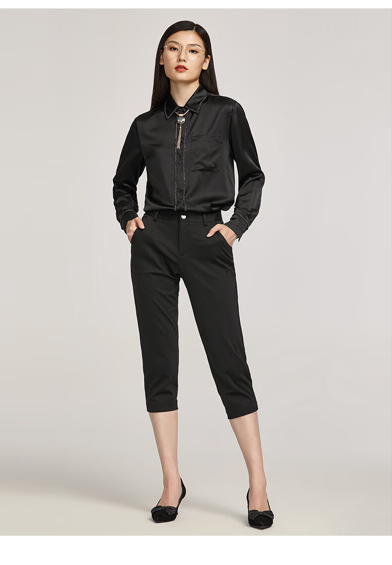 桑蚕丝百斯盾小衫女装官方新款宴会典雅气质舒适休闲女士衬衣白色s