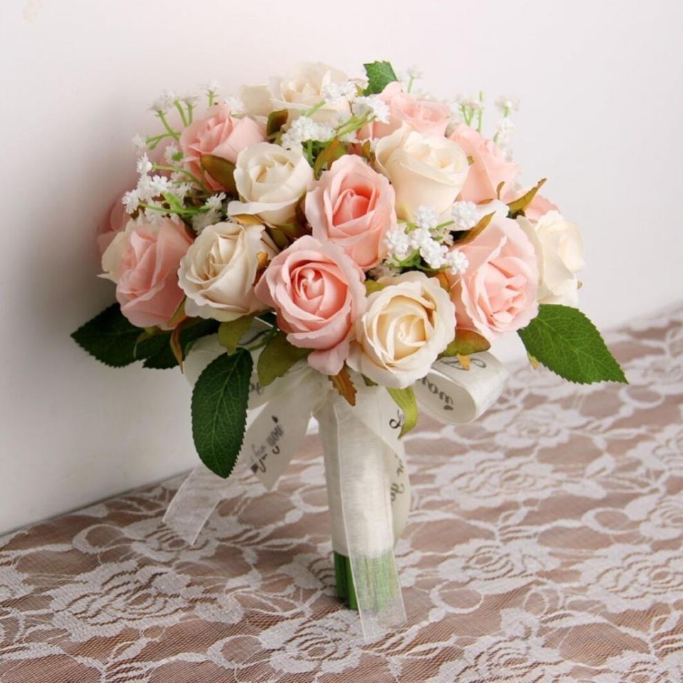 结婚手捧花婚礼手捧花新娘结婚纱照手捧花韩式香槟粉色玫瑰捧花拍照假