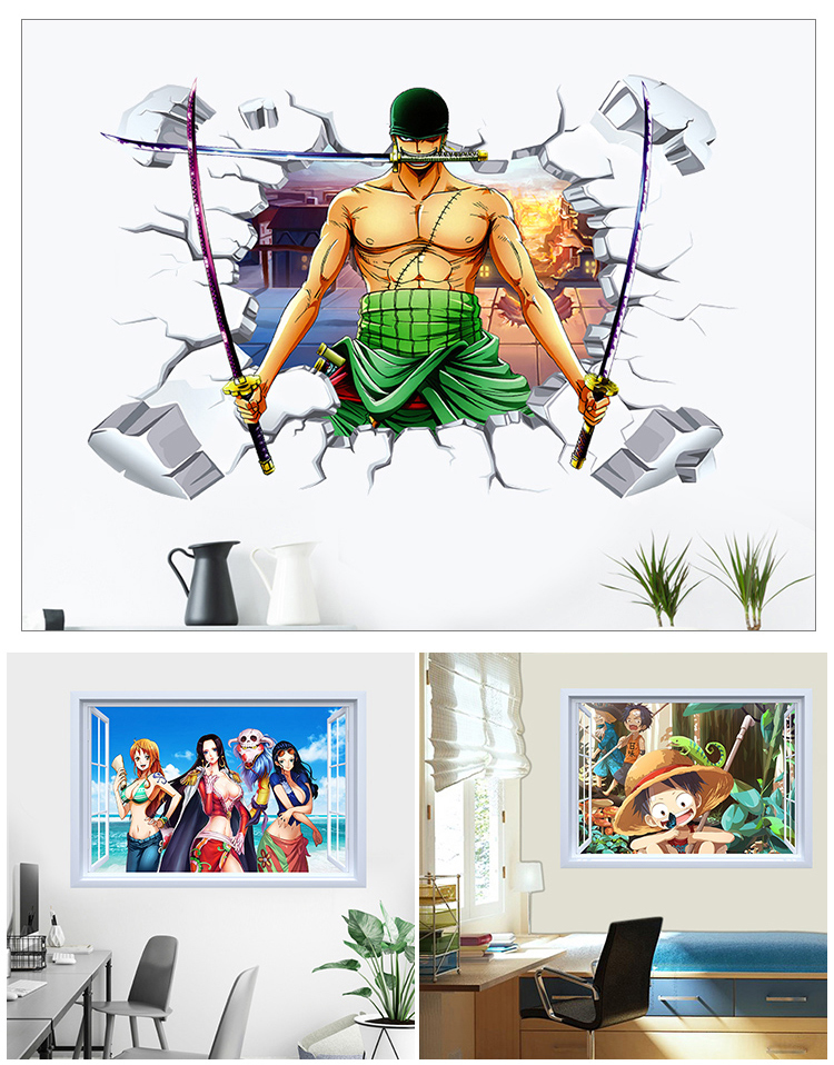 海贼王索隆海报贴画3d立体穿墙海贼王路飞动漫宿舍卧室装饰墙贴纸自粘