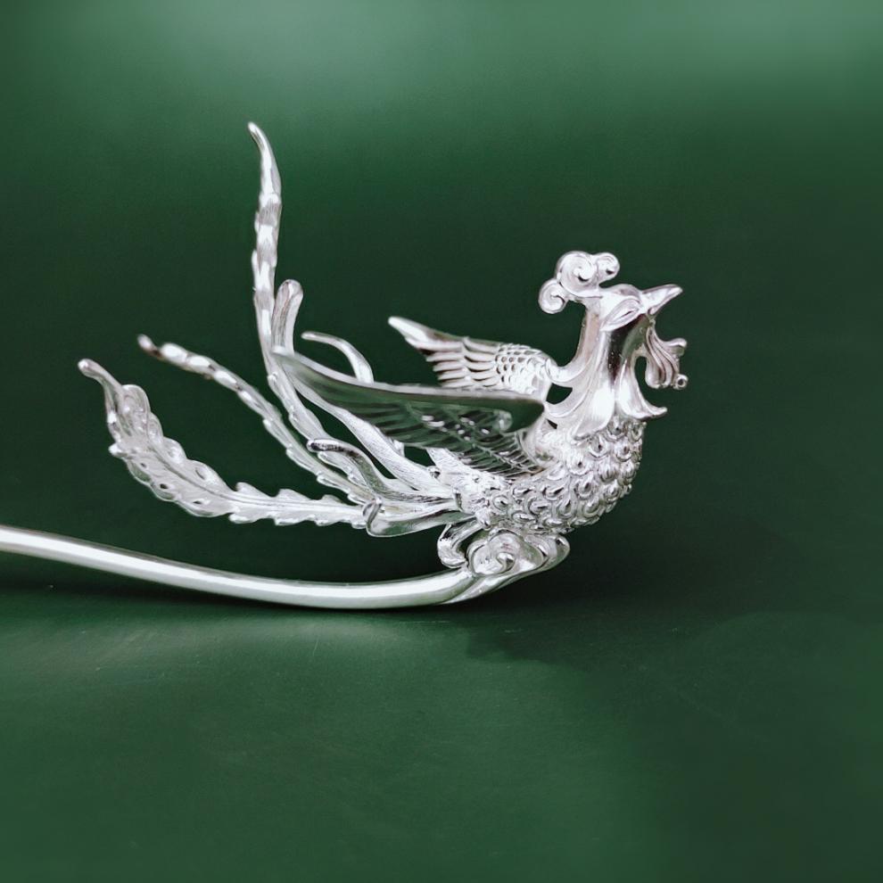 美芙仁手作凤凰足银簪发簪盘发银镀金凤簪汉服足银镀金款