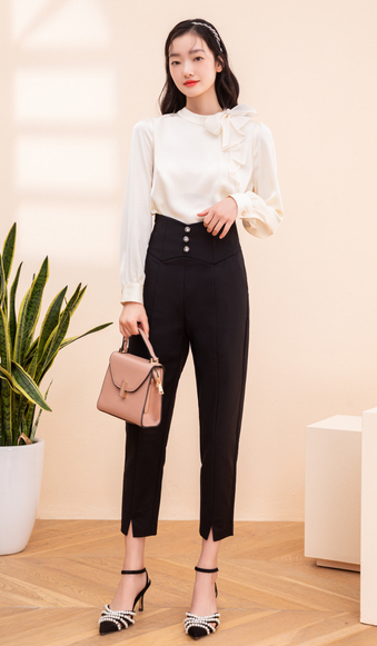 佳人苑裤子女秋新款西装裤2021年高腰显瘦锥形裤通勤休闲裤西裤女黑色