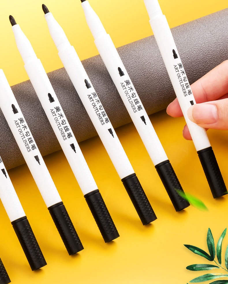 晨光勾线笔水性双头多用签字笔会议笔油性记号笔黑色儿童绘画手绘细勾