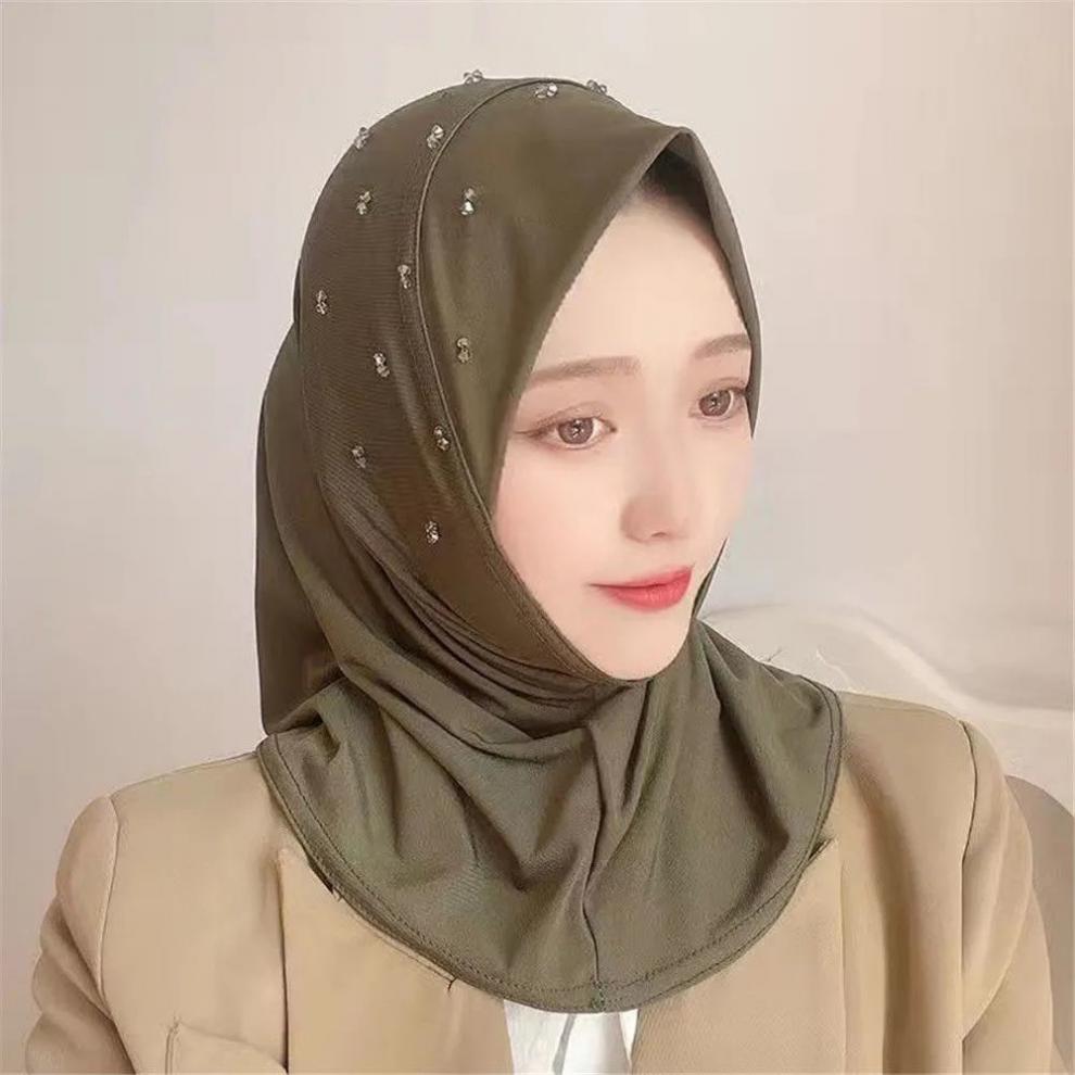 心墨染新品回族女人的套头纱巾盖头头巾新款简便套头款纱巾软帽檐手工