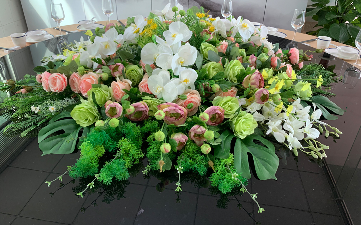 新款酒店饭店餐厅餐桌假花大型圆桌中间摆放花仿真花转盘桌面装饰