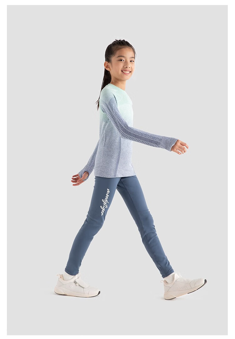 moodytiger女童瑜伽裤2022冬季新款加绒保暖弹力柔软儿童运动紧身裤子