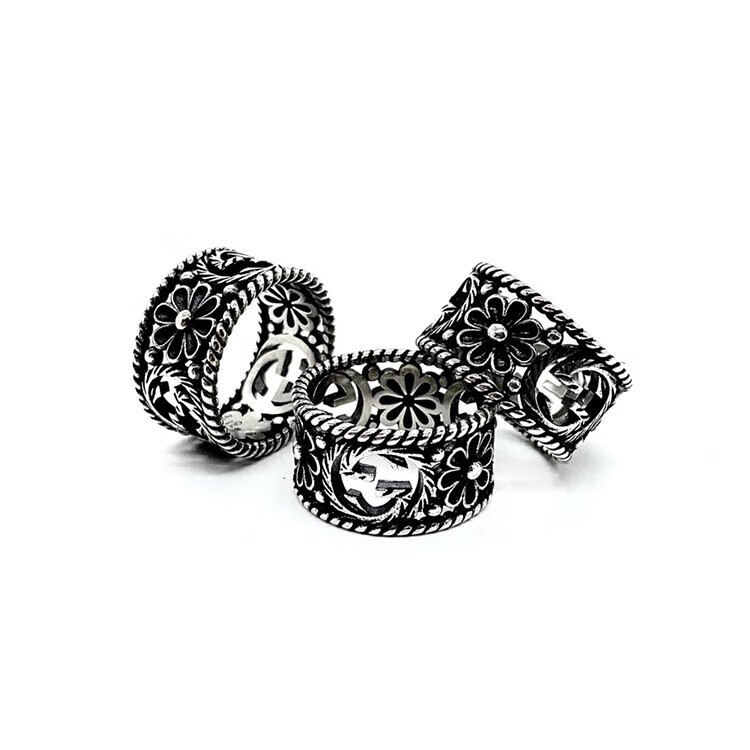 gucci 古驰 interlocking g 925银戒指 银色 银饰 送男友女友 双g雏菊