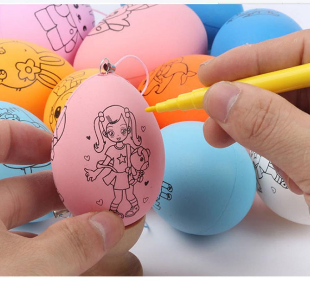 仿真鹅蛋壳涂鸦画画diy手绘彩蛋儿童塑料涂 10个 独立包装 每包带笔