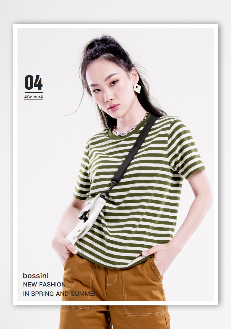 堡狮龙bossini20夏季新款t恤女纯棉条纹别致流行短袖820042050544粉