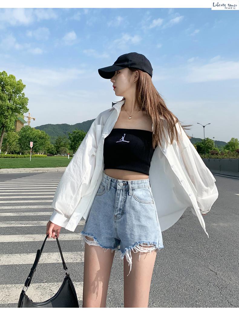 仓梵牛仔短裤女2022新款夏高腰显瘦阔腿宽松字超短热裤潮夏天薄款浅