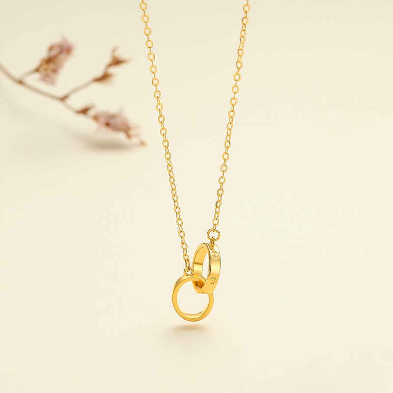 潮宏基 心环 5g工艺黄金项链女士吊坠足金项链环环相扣锁骨链环扣套链