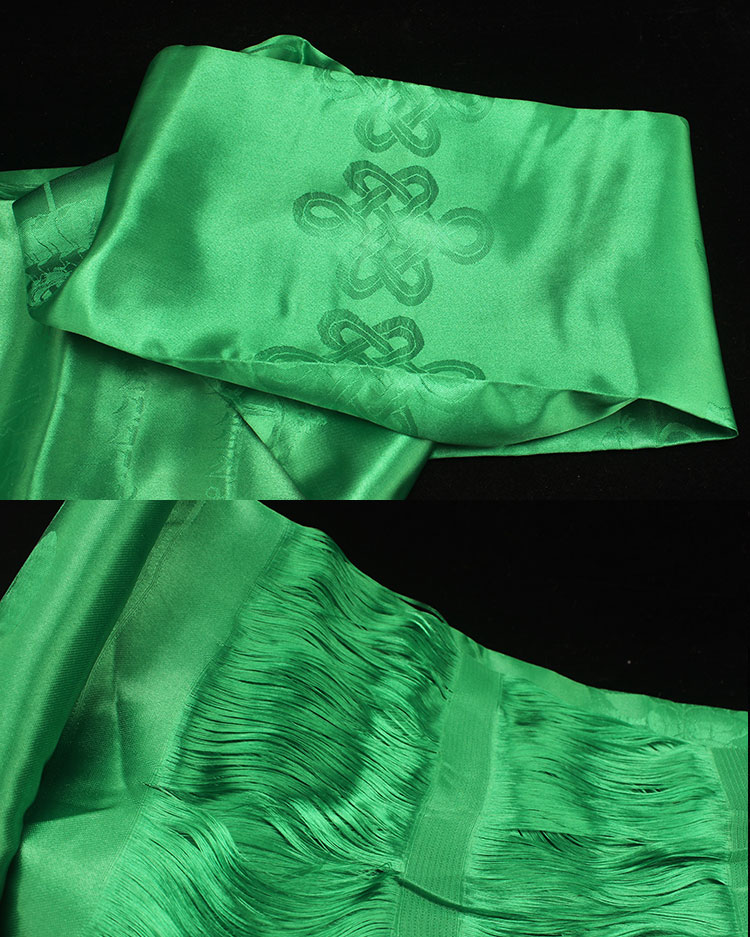 西藏达仁真丝五色八吉祥哈达藏族饰品暗花300cm*45cm用品 绿色【图片 