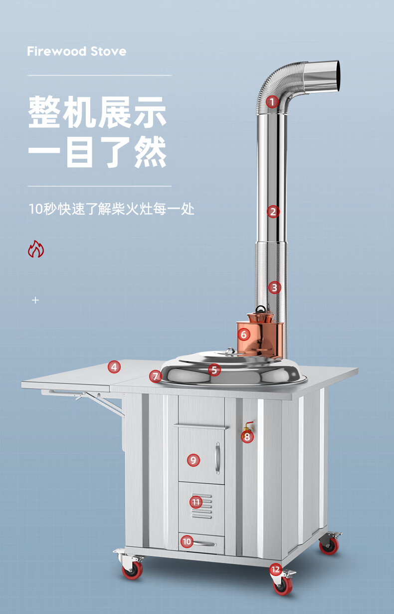 移动灶台土灶烧柴不锈钢304不锈钢柴火灶农村家用节能烧木柴大锅灶