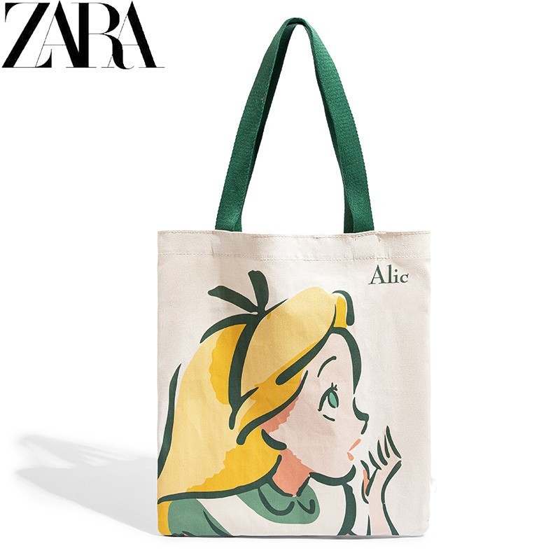 zara女包新款卡通帆布包单肩手提托特包大容量文艺女学生上课包包