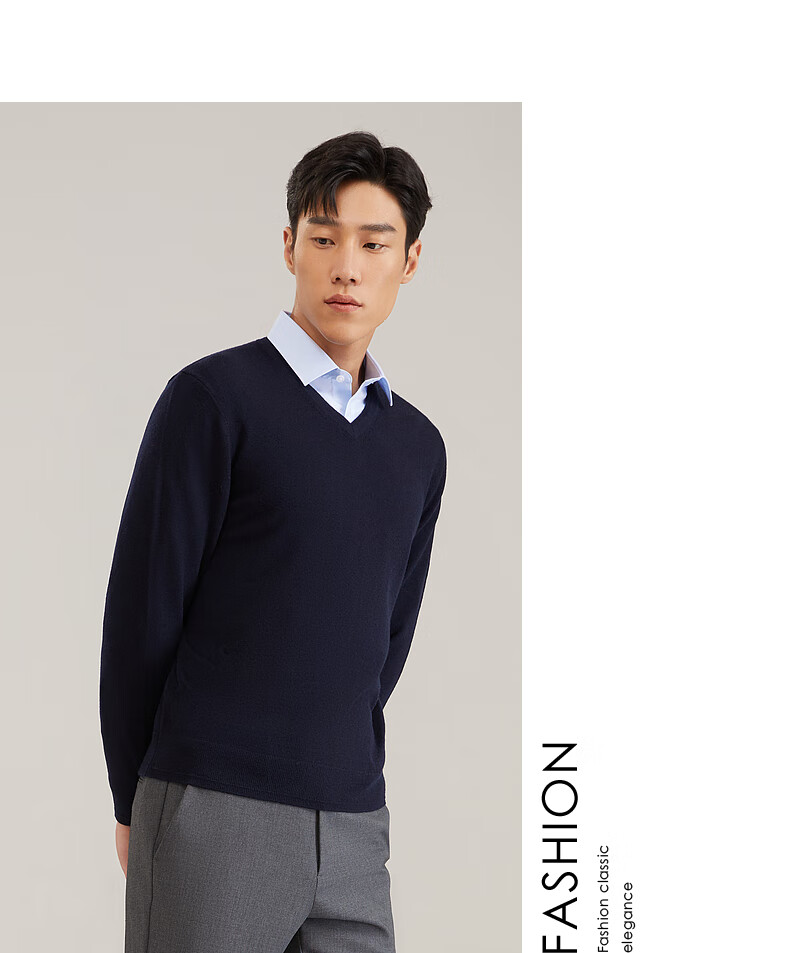 YOUNGOR Men's Sweater Autumn Winter Youth Business Casual VYQW639998FVA Navy 95cm 2